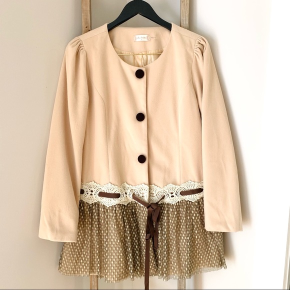 Altar’d State Pea Coat Ruffle Overlay, Crochet M - Picture 1 of 14